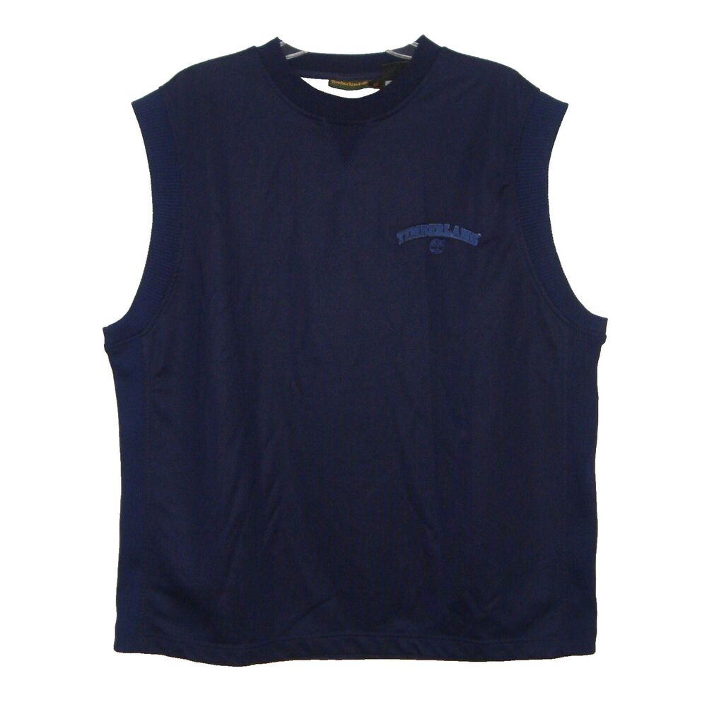 Timberland Men's Navy Sleeveless Cotton Blend French Terry Muscle Shirt